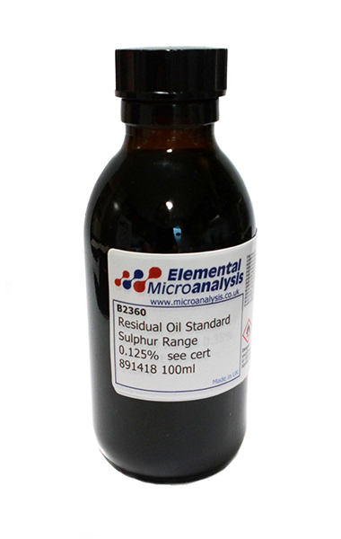 Residual Oil Standard Sulphur Range  0.125%  see cert 891418 100ml

Petroleum Distillates N.O.S 3 UN1268